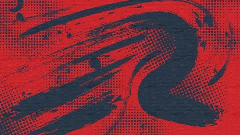 Red and Blue Brush Background with Halftone and Texture Effect Stock Illustration