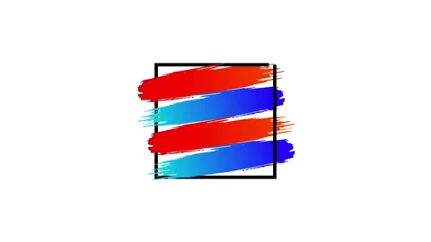 Red and blue brush strokes inside a square frame on white background energeti Stockbeeldmateriaal 334735441