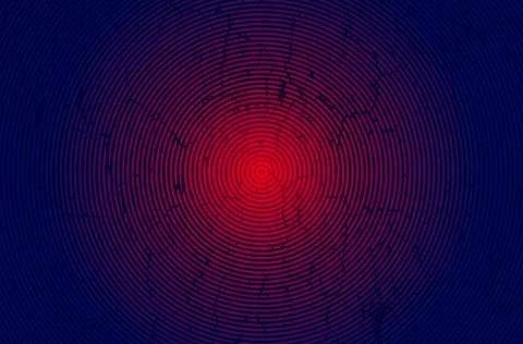 A red and blue circle with a black background, grunge texture spiral Stock Illustration