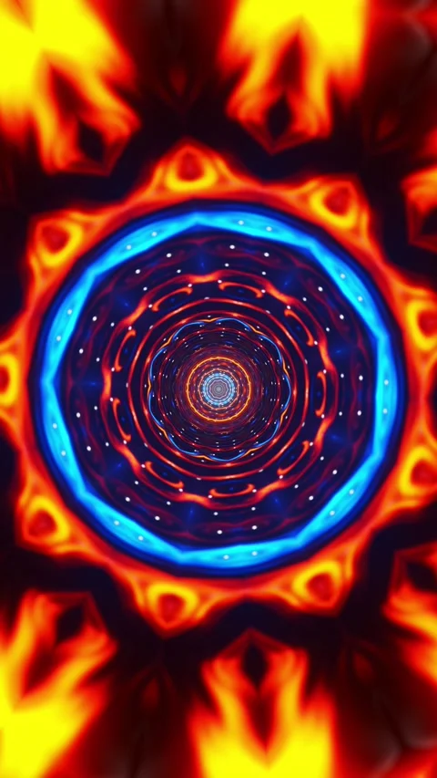 Red and blue circular animation with black background. Kaleidoscope VJ loop Stock Footage 314000310