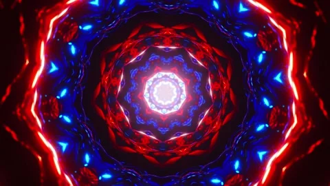 Red and blue circular light pattern. Kaleidoscope VJ loop Vídeos de archivo 261671731