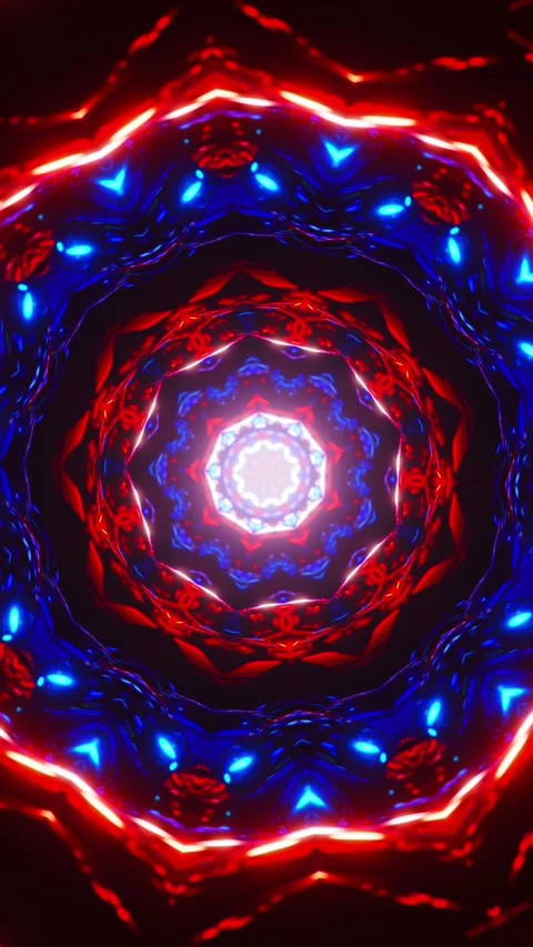 Red and blue circular light pattern. Kaleidoscope VJ loop Vertical Stock Footage 313610803