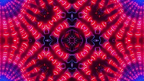 Red and blue circular pattern with black background. Kaleidoscope VJ loop Stock Footage 252349499