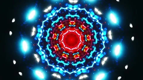 Red and blue circular pattern with lights. Kaleidoscope VJ loop Stock Footage 261671512