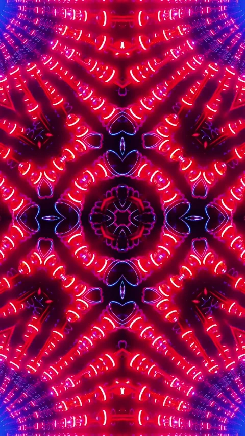 Red and blue circular pattern with black background. Kaleidoscope VJ loop Video stock 314835146