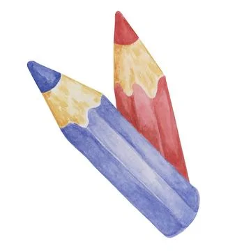 Red and blue colored pencils. Wooden stationery clipart for drawing, writing Stock Illustration