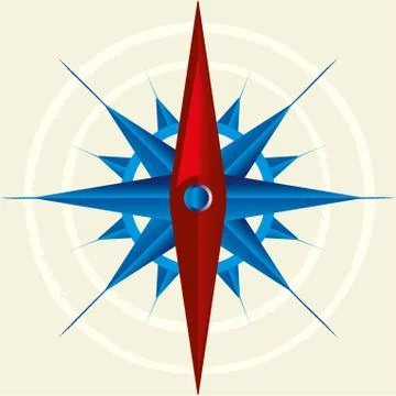 Red and blue compass on beige background. Map stuff. Stock Illustration