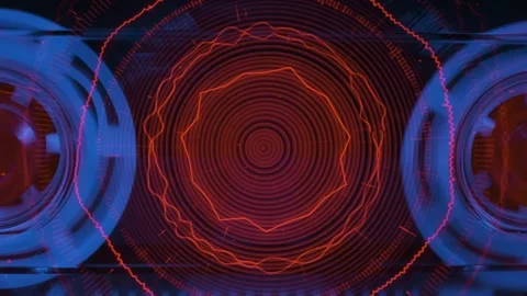 Red and Blue Concentric Circles Expanding and Contracting with Data Analysis Cha Stock Footage 305023641