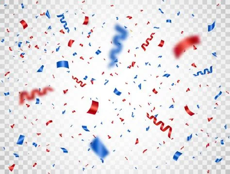 Red and blue confetti falling on transparent background. Happy Independence D Stock Illustration