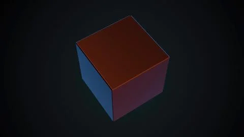 Red and blue cube rotating in dark space, representing infinity and perfectio Stock Photos