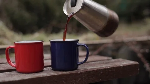 Red and Blue cups of coffee Video stock 103867133