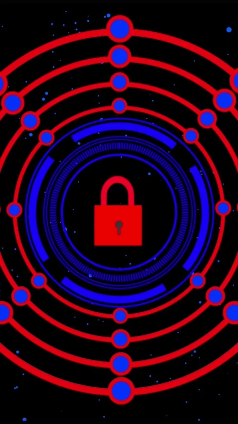 Red and blue digital lock icon with concentric circles. Digital lock icon f.. Stock Footage 344840574