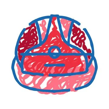 Red and blue doodle drawing a sports helmet Stock Illustration
