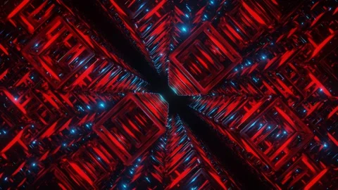 Red and Blue Empty Cubic Dimension Background VJ Loop in 4K Stock Footage 249616088