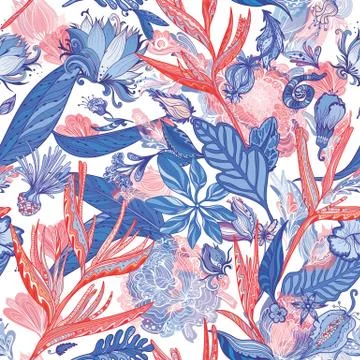 Red and Blue Exotic Pattern Stock Illustration