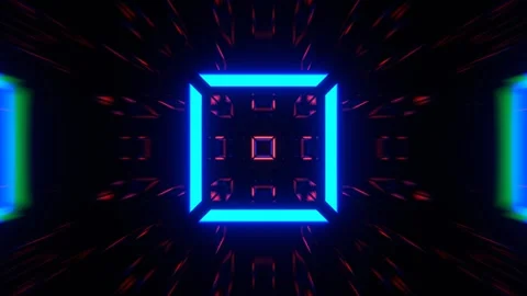 Red and Blue Fast Stream of Neon Squares Strobe Lights Flashing Background V Stock Footage 334717874