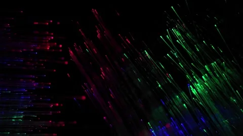 Red and Blue Fiber Optic Lights, Digital Data Flow and Cyber Technology Concept Stock Footage 332076521