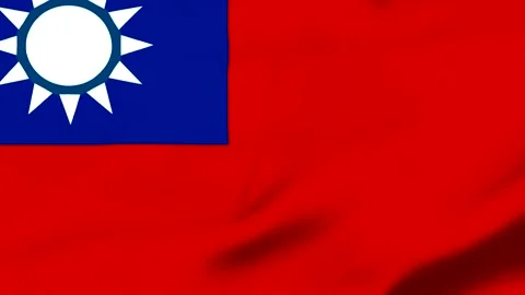 Red and blue flag with white sun symbol waving in wind Video stock 343573381