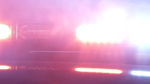 Red And Blue Flashing Lights With Smoke At Night Stock Footage 83861925
