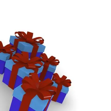 Red and blue gift boxes with a bow on a white background, 3d rendering Ilustração Stock