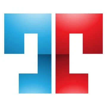 Red and Blue Glossy Bold Split Shaped Letter T Icon Illustrazione stock