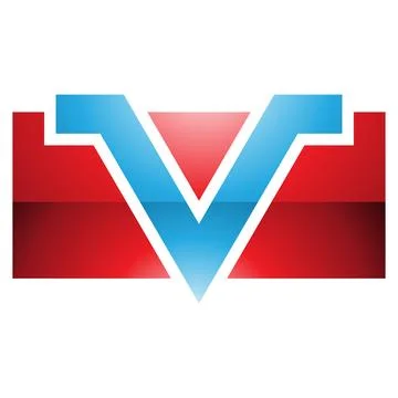 Red and Blue Glossy Rectangle Shaped Letter V Icon Stock Illustration
