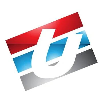 Red and Blue Glossy Rectangular Shaped Letter U Icon Stock Illustration