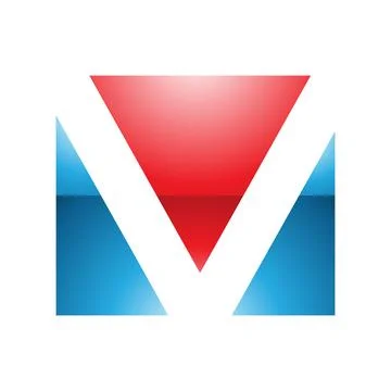 Red and Blue Glossy Rectangular Shaped Letter V Icon 스톡 일러스트