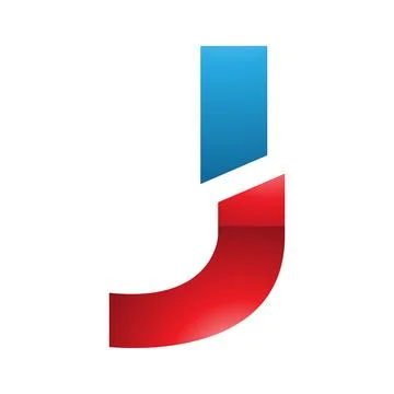 Red and Blue Glossy Split Shaped Letter J Icon Stock Illustration