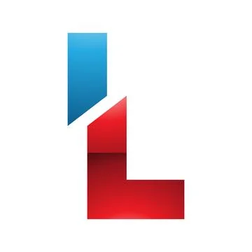 Red and Blue Glossy Split Shaped Letter L Icon Stock Illustration