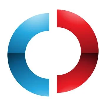 Red and Blue Glossy Split Shaped Letter O Icon Stock Illustration