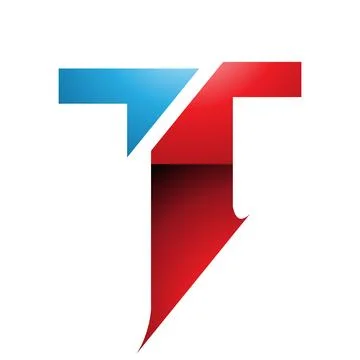 Red and Blue Glossy Split Shaped Letter T Icon Stock Illustration