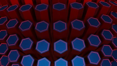 Red and Blue Hexagonal Circular Motion Background VJ Loop in 4K Stock Footage 251190197