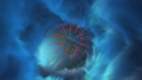 A red and blue image of a virus with red spikes Stock Footage 270397207