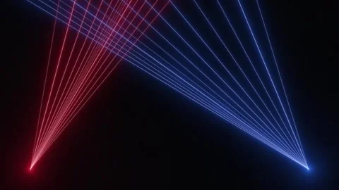 Red and Blue Laser Lights Moving in Fog Against Dark Background Seamless Loop Vídeo Stock 345058534