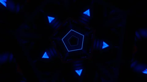 Red and Blue Mirrored Pentagonal Tunnel Background VJ Loop in 4K Stock Footage 316518185