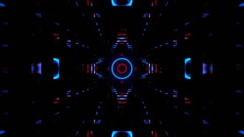 Red and Blue Moving Circular Strobe Lights in Tunnel Background VJ Loop Video stock 342408262
