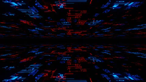 Red and Blue Neon Chips in Mirror Extinction Background VJ Loop in 4K Stock Footage 344579605