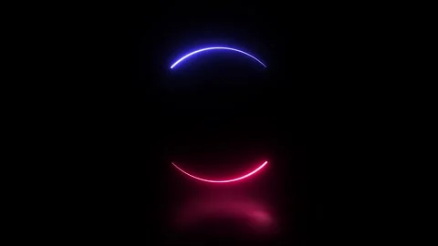 Red and blue neon circle frame interacting on a reflective black background 스톡 동영상 337238476