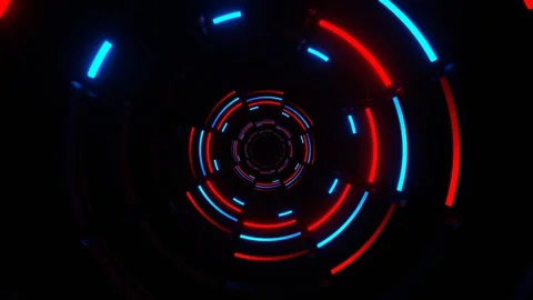 Red and Blue Neon Light Rings Tunnel Background VJ Loop in 4K 動画素材 313382371