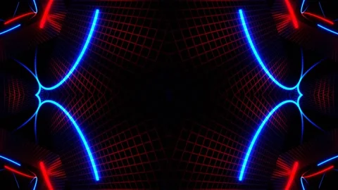 Red and Blue Neon Lights in Square Frames Kaleidoscope Background VJ Loop Stock Footage 339092017