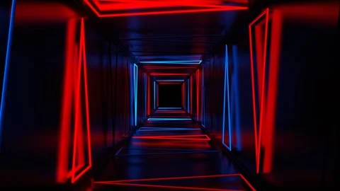 Red and Blue Neon Strobe Triangles Tunnel Background VJ Loop in 4K Video stock 277866560