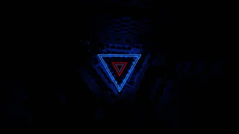Red and Blue Neon Triangles in Tunnel of Squares Background VJ Loop in 4K Video stock 305317958