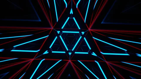 Red and Blue Neon Triangular Mirror Tunnel Background VJ Loop in 4K Stock Footage 344579820