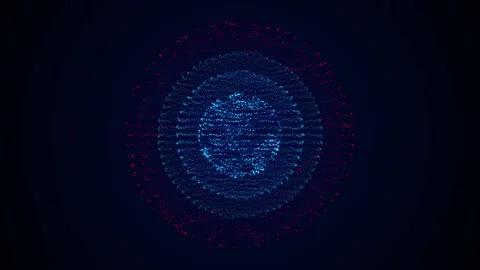 Red and blue particle sphere glowing dotted waves, dark space, and energetic dig Stock Footage 340456197