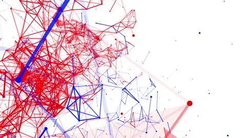 Red and blue particles are flying slowly on a white background. Animated abstrac Stock Footage 100684129