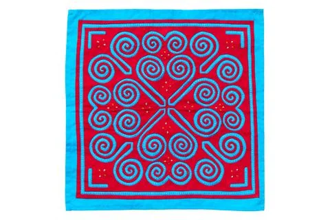 Red and blue patterns on the rectangular fabric, backgrounds Stock Photos