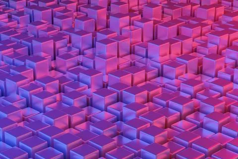 Red and blue quadrangular prisms. Geometric background. 3d illustration. Stock Illustration