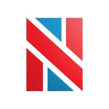 Red and Blue Rectangle Shaped Letter N Icon Stock Illustration