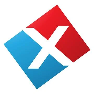 Red and Blue Rectangle Shaped Letter X Icon Stock Illustration